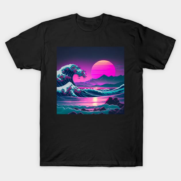 vaporwave synthwave ocean japanese 80s vintage style retro sunset 90s mountains T-Shirt by bullquacky